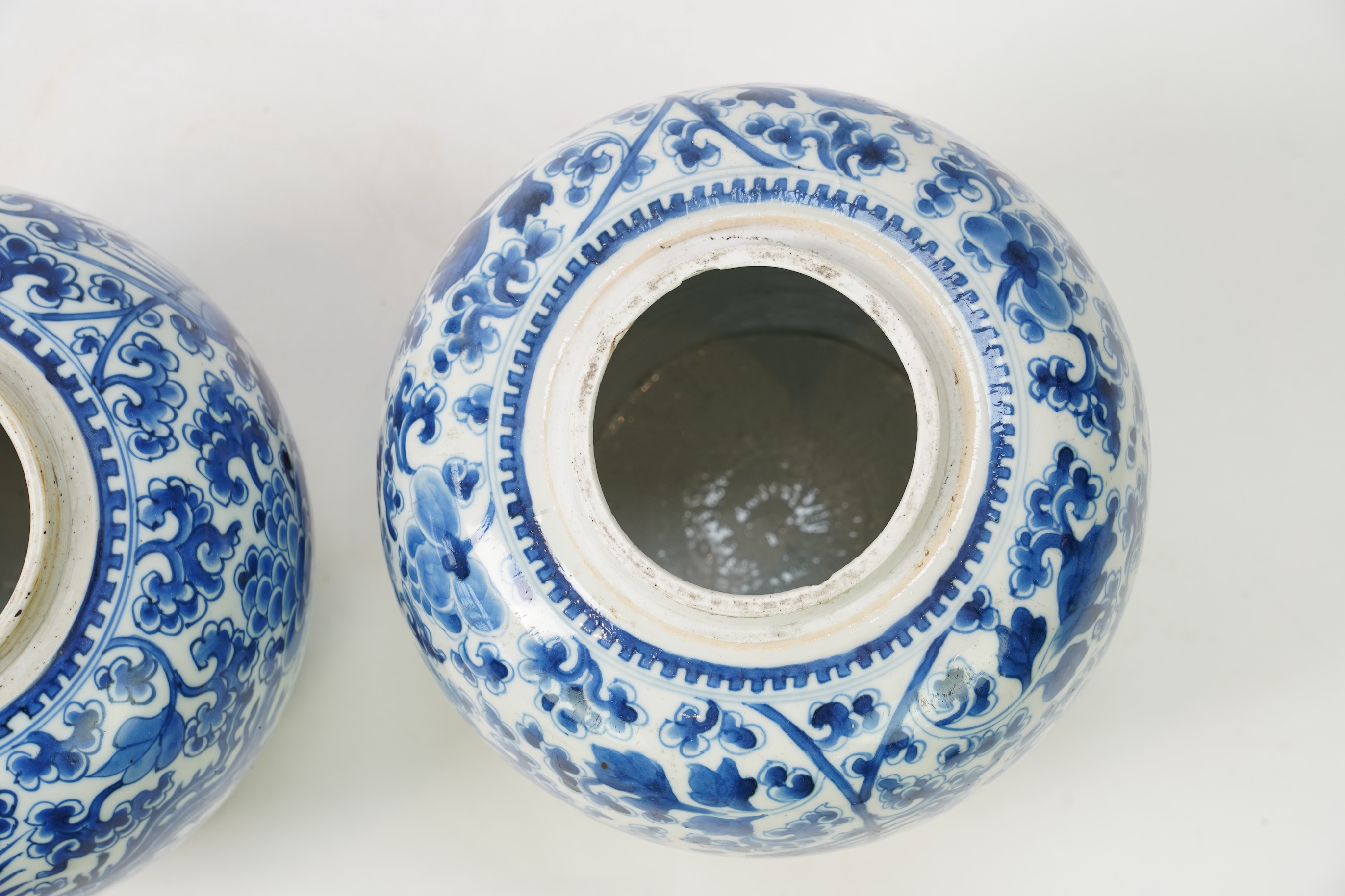 A pair of Chinese blue and white ‘phoenix’ jars, Kangxi period